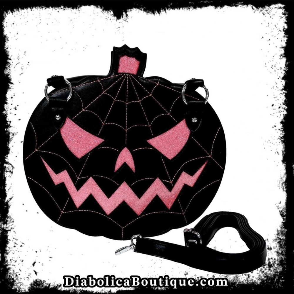 Sourpuss Glitter Pumpkin Purse Black/Pink - Picture 1 of 6